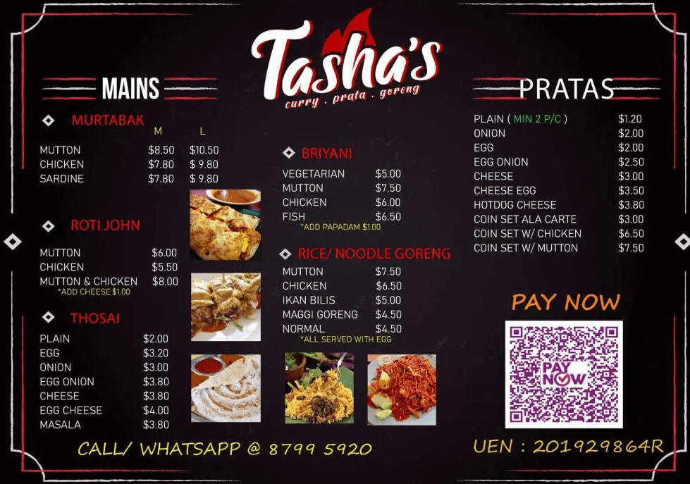 Tasha’s Restaurant Menu Singapore Price List 2023