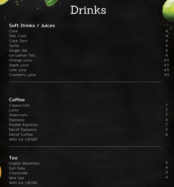 Baci Baci Restaurant drinks menu