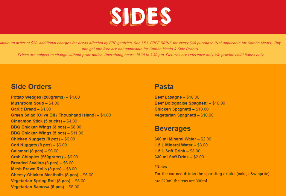 Rite Pizza Singapore Side Orders