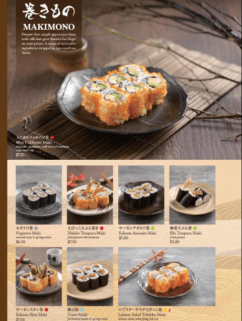 Sushi Tei Makimono Menu