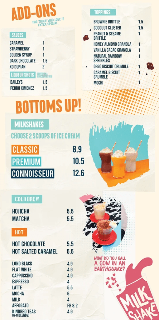 Udders Ice Cream Add-ons Menu