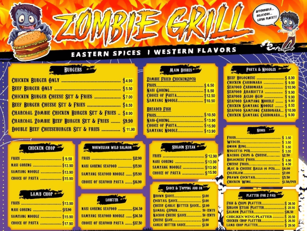 Zombie Grill Menu 2023 