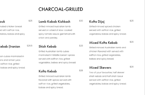 Kazbar Singapore Charcoal - Grilled Menu Price