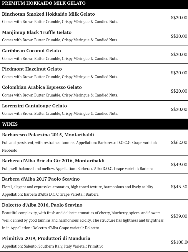 Gemma Steakhouse Menu price list