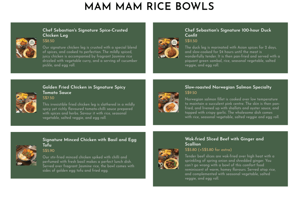 MAM MAM Menu Singapore Rice Bowl