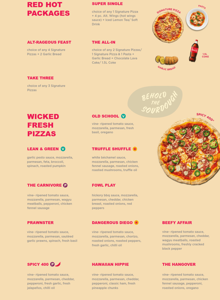 Alt Pizza Menu Singapore List