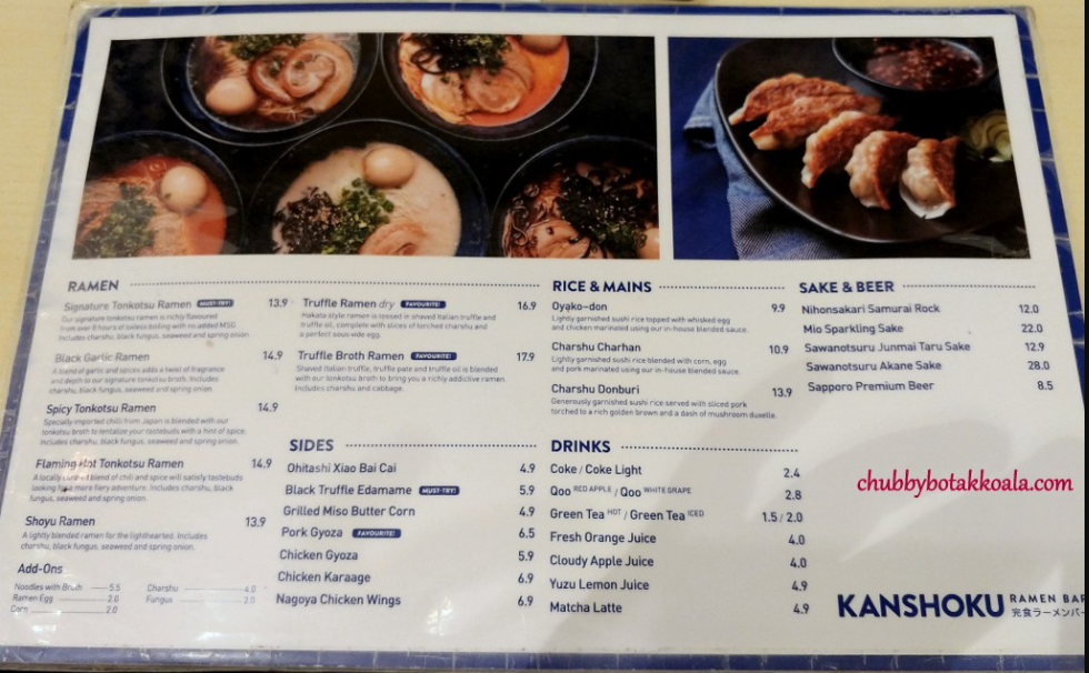 Kanshoku Ramen Bar Menu Singapore List