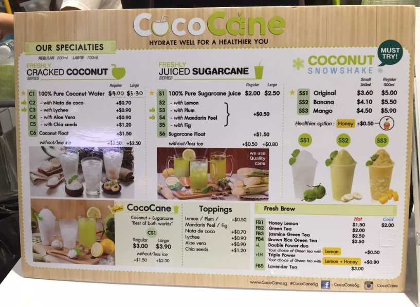CoCoCane Menu Singapore  List