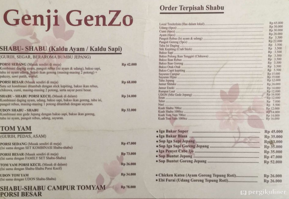 Genzo Menu Singapore List