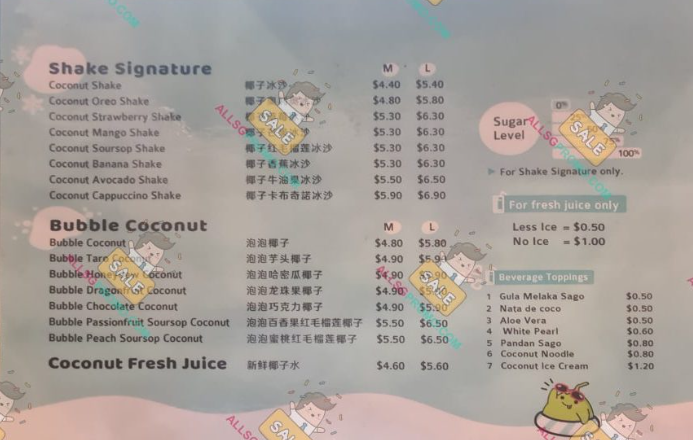 Mr. Coconut Menu Singapore List