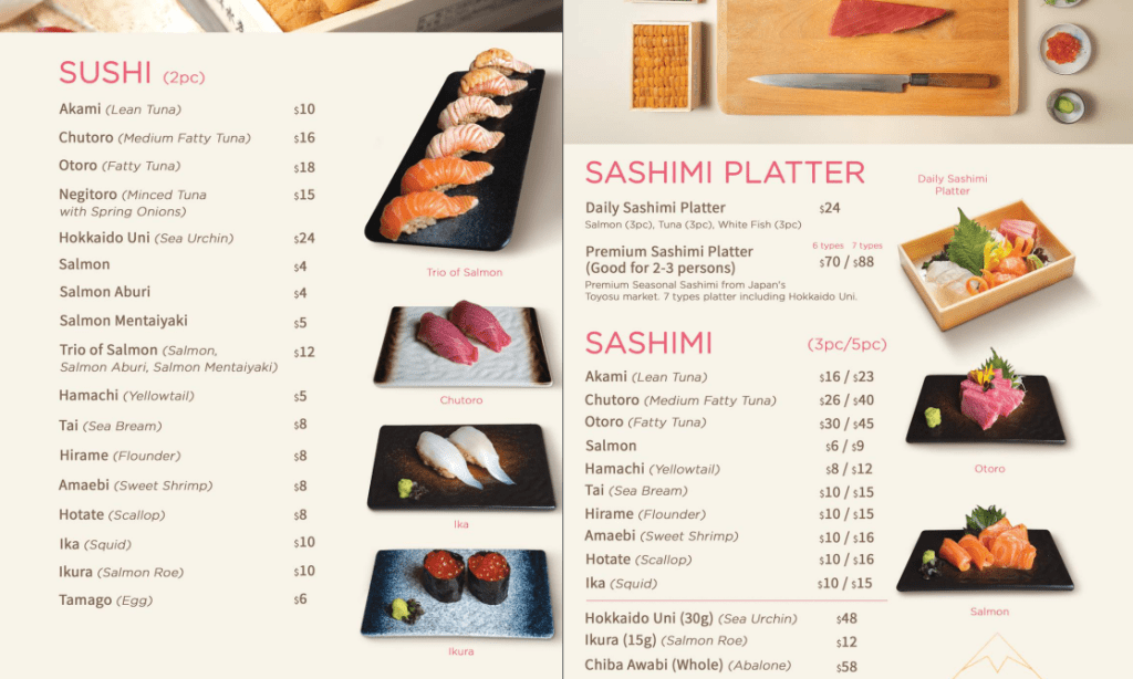 Nozomi Singapore Sushi And Sashimi Menu
