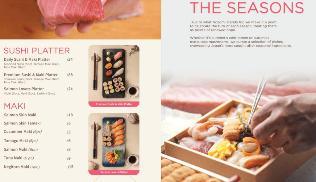 Nozomi Singapore Sushi And Sashimi Menu Price
