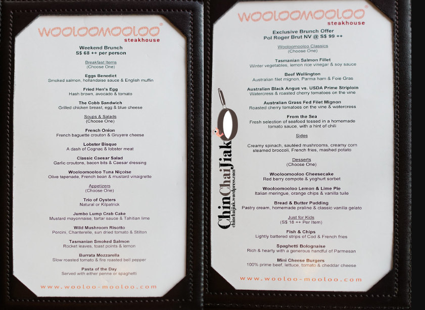 Wooloomooloo Steakhouse Menu Singapore 2023