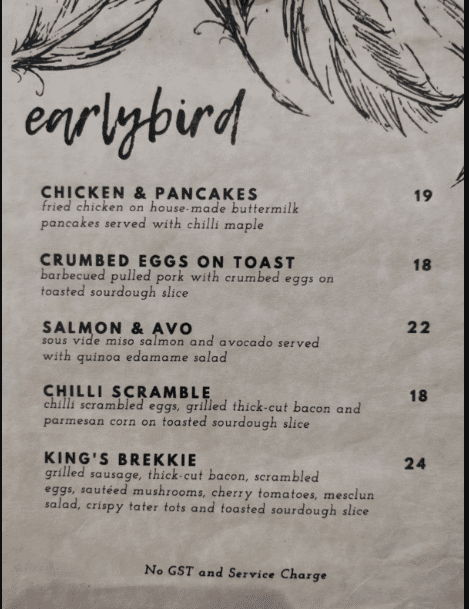 Earlybird Menu Singapore List