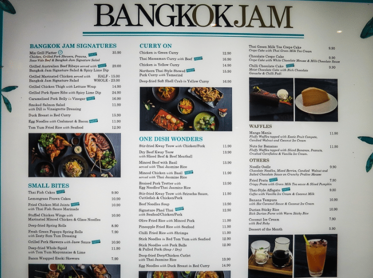 Bangkok Jam Menu Singapore List