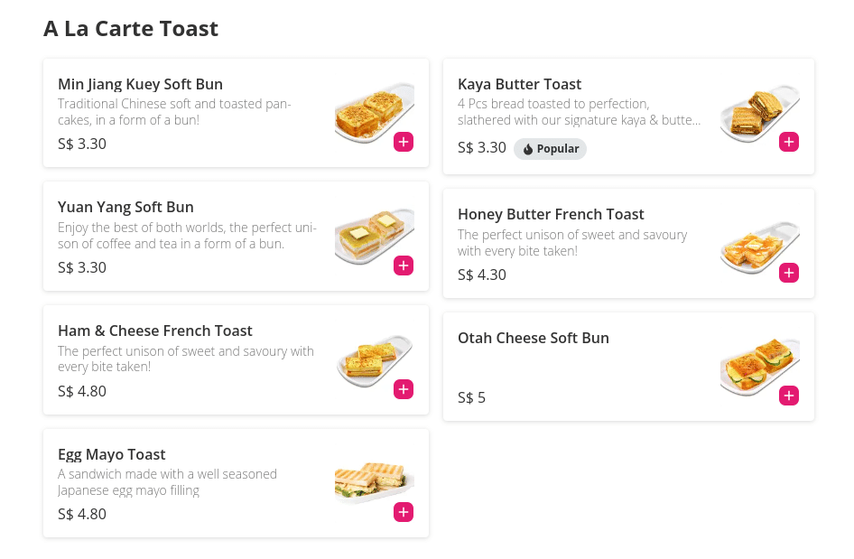 Fun Toast Menu Carte