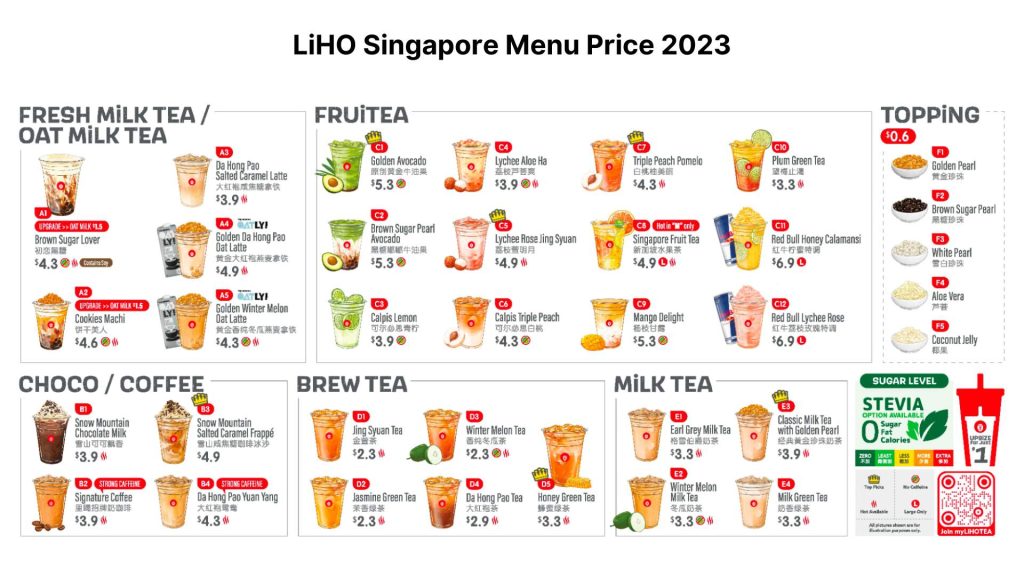 LiHO Singapore Menu Latest Price 2023