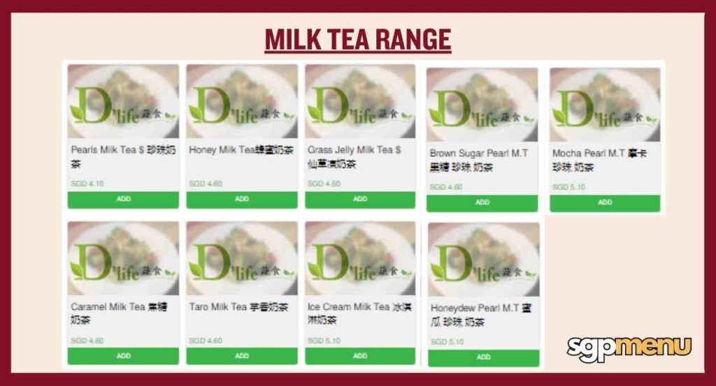 Milk Tea Range Menu