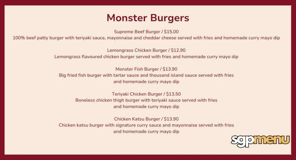 Monster Planet SG Price - Monster Burgers