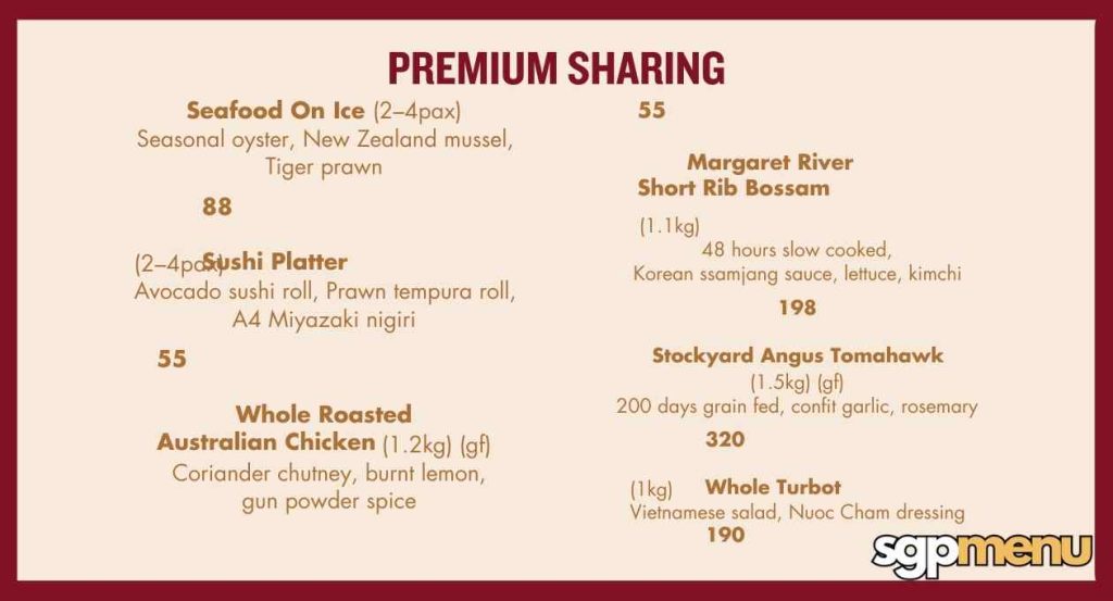Ce Lavi Menu Singapore - Premium Sharing