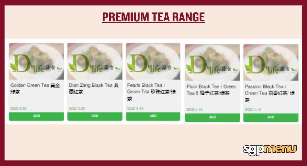 D’Life Menu Singapore - Premium Tea Range