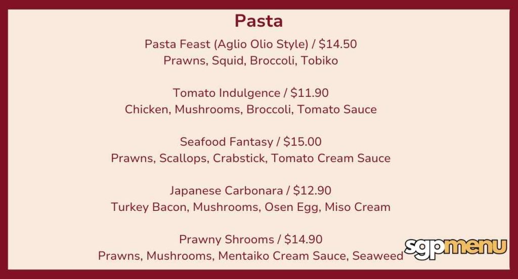 Monster Planet menu Prices - Pasta