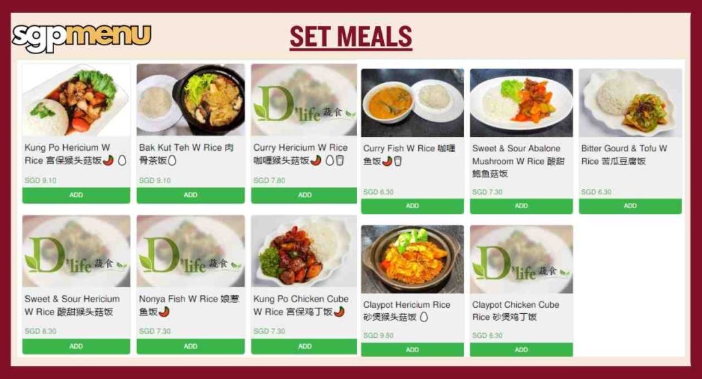 D’Life Menu Singapore - Set Meals