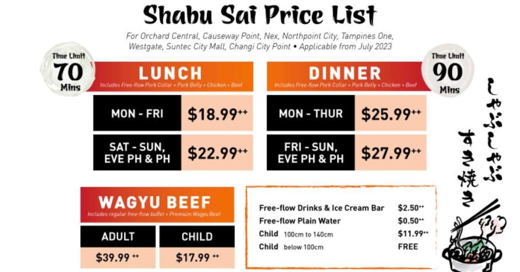 Shabu Sai Buffet Price List