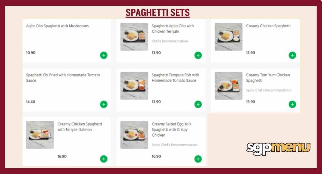 Just Acia Menu Singapore - Spaghetti Sets