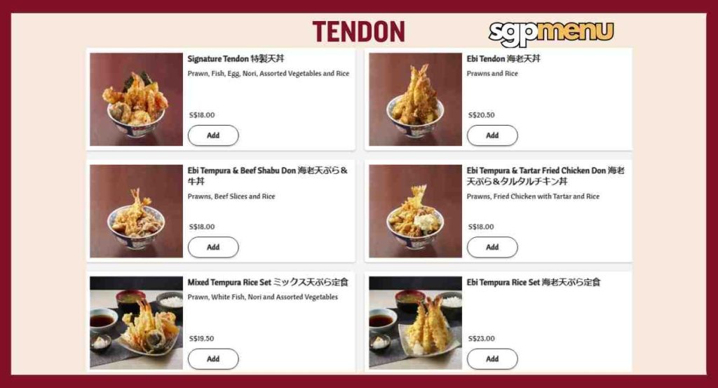 Tokyo Shokudo Prices - Tendon 丼