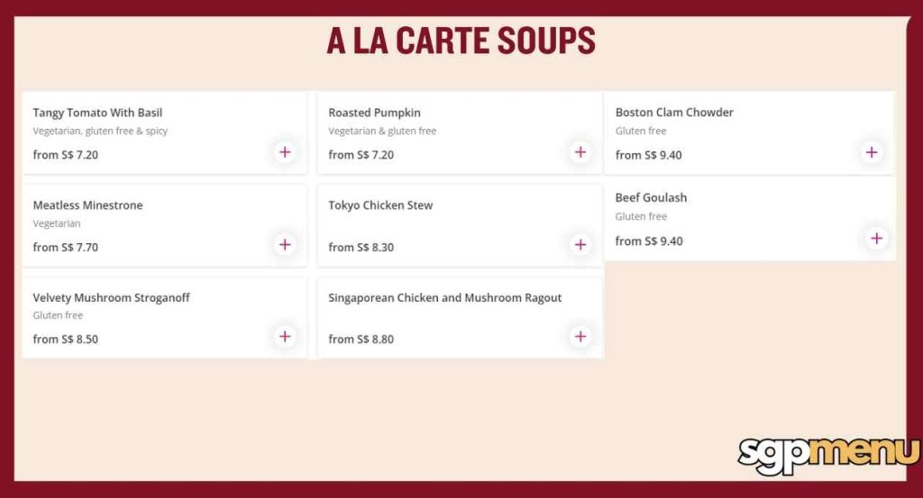 A La Carte Soups Menu