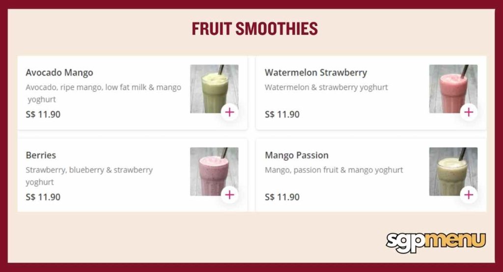 Open Farm Community Singapore Menu Prices - Fruit Smoothies