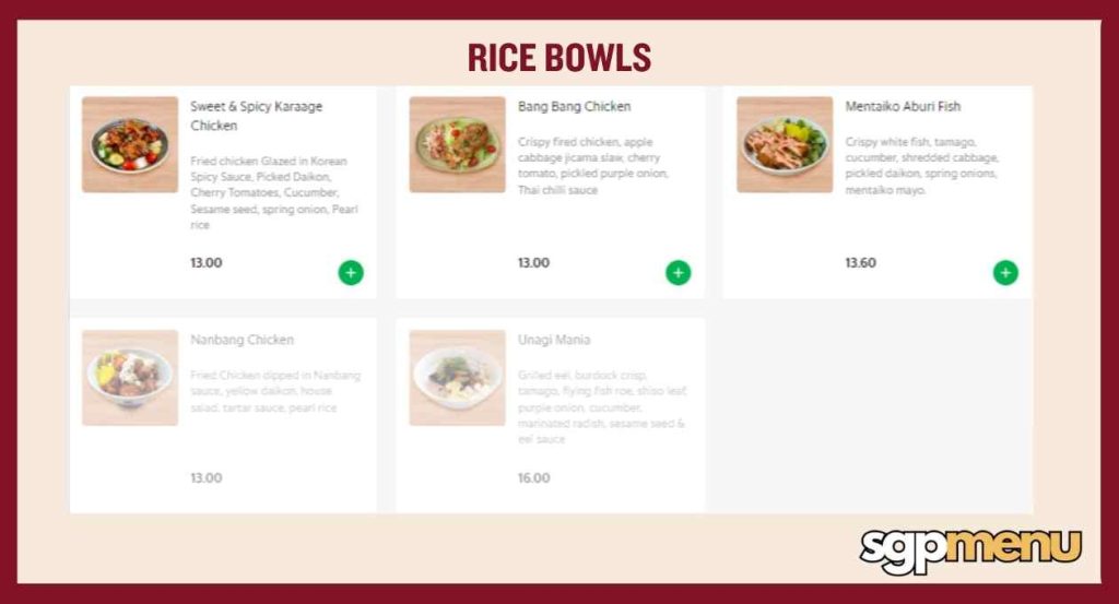 Mr Ollie Menu Singapore - Rice Bowls