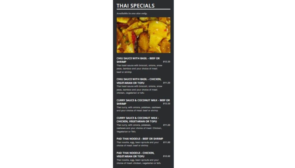 Lucky Kitchen Thai Specials Prices