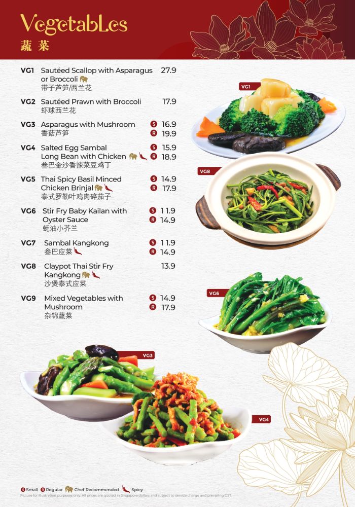 Central Thai Menu Prices - Vegetables