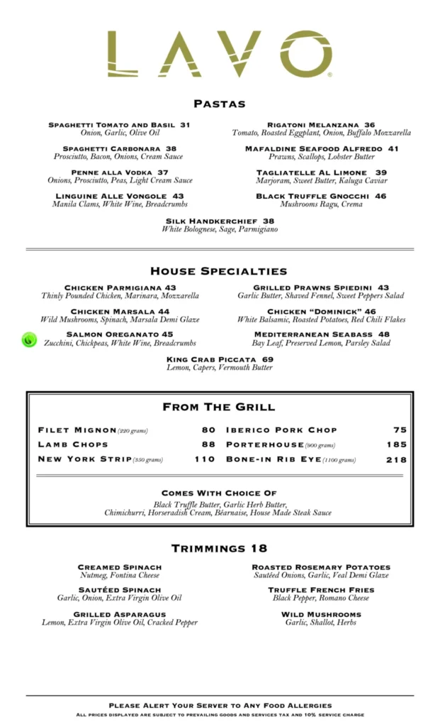 Lavo Menu
